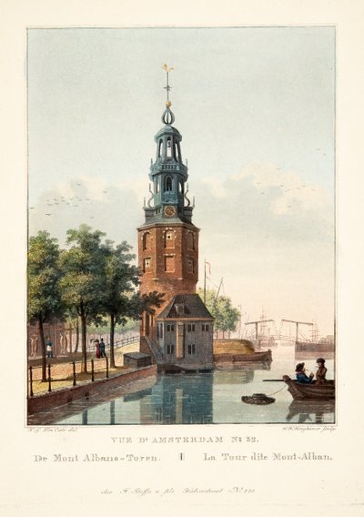 Vista de Ámsterdam No.32. De Mont Albans-Toren. La Torre llamada Mont-Alban, 1825 de Hendrik Gerrit ten Cate