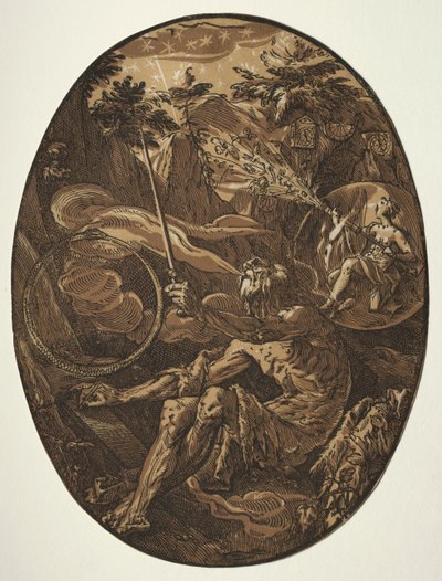 Demogorgon en la cueva de la eternidad, c. 1588 de Hendrik Goltzius