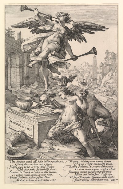 Fama e Historia, de la serie Los Héroes Romanos, 1586. de Hendrik Goltzius