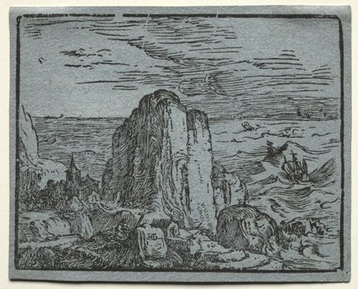 De un conjunto de 4 paisajes: No.4- Acantilado en la costa de Hendrik Goltzius