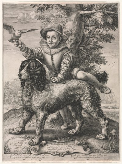 Retrato de Frederick de Vries y su Perro, 1597 de Hendrik Goltzius