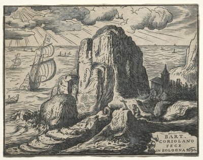 Conjunto de 4 paisajes: No. 4 - Acantilado en la costa de Hendrik Goltzius
