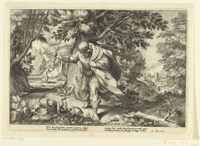 Teiresias golpea a dos serpientes apareándose, de las Metamorfosis de Ovidio de Hendrik Goltzius
