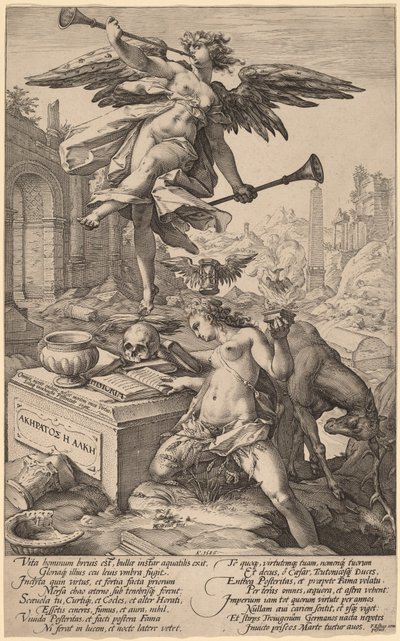La alegoría de la fama y la historia de Hendrik Goltzius