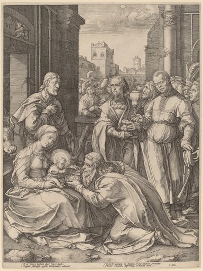 La adoración de los magos de Hendrik Goltzius in the style of Lucas van Leyden
