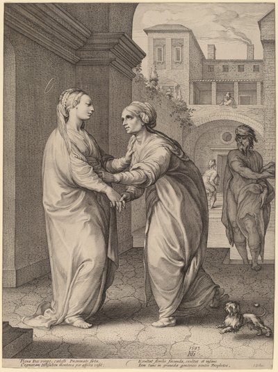 La visitación de Hendrik Goltzius in the style of Parmigianino