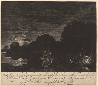 La huida a Egipto de Hendrik Goudt after Adam Elsheimer