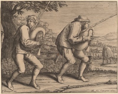 Dos gaiteros de Hendrik Hondius I after Pieter Bruegel the Elder