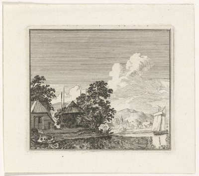 Vista al río con un pajar de Hendrik Hoogers