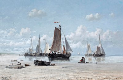 Barcos de pesca en la playa, Zandvoort (óleo sobre lienzo) de Hendrik Hulk