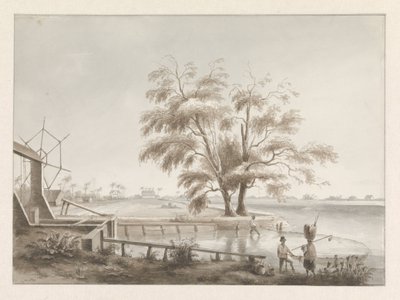 Vista de una plantación con candado a la izquierda de Hendrik Huygens
