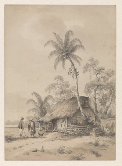 Cabaña con dos personas y un perro de Hendrik Huygens