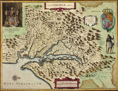 Un mapa de Virginia (grabado a mano) de Hendrik I Hondius