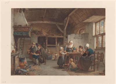 Interior campesino, familia en la cocina de Hendrik Jacobus Scholten