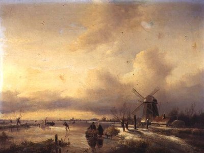 Figuras en un paisaje de río congelado de Hendrik Jacobus Scholten