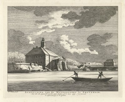 Sagging Muiderpoort, visto desde Singelgracht, 1769 Imagen de Muyderpoort en Amsterdam, zoológico como el synde colapsado, se puede ver desde el exterior, en zigzag (título sobre el objeto) de Hendrik Keun