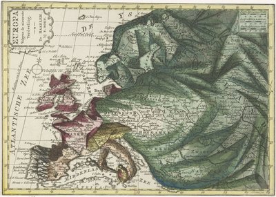Mapa de Europa, coloreado como reina Europa según la última división (título sobre objeto) de Hendrik Kloekhoff