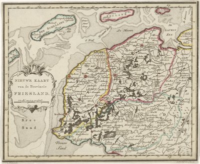Mapa de Frisia Nuevo mapa de la provincia de Friesland (título sobre objeto) de Hendrik Kloekhoff