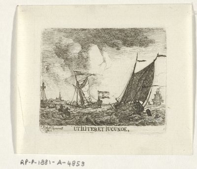 Schepen op woelig agua Útil y agradablemente (título en el objeto) de Hendrik Kobell