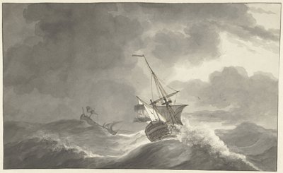 Dos barcos en el mar en tormenta de Hendrik Kobell