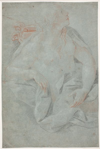 Mujer semidesnuda drapeada, sosteniendo una máscara. "La revelación de la verdad" de Hendrik Krock