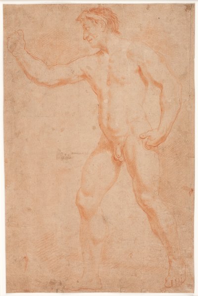 Estudio de modelo masculino, de pie, con el brazo levantado de Hendrik Krock