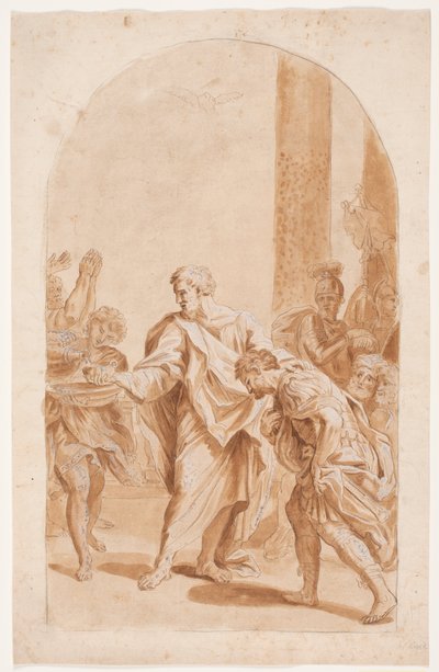San Pedro bautiza al centurión Cornelio. (Hechos de los Apóstoles 10, 47-48) de Hendrik Krock
