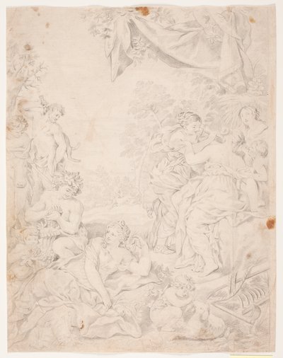 Edad de Plata. Estudio después de la composición de Pietro da Cortona en la Sala della Stuffa, Palazzo Pitti, Florencia de Hendrik Krock