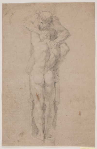 Figura Masculina de Pie, Sostenida (o Presionada) por un Hombre con Barba de Hendrik Krock