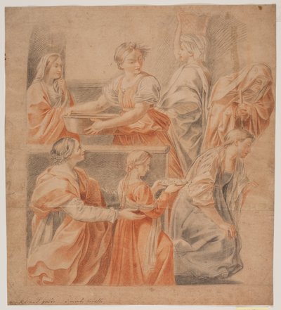 Estudio después del fresco de Guido Reni en la Capilla de la Anunciación, Palacio Quirinal, Roma. (Nacimiento de María, lado izquierdo) de Hendrik Krock