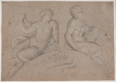 Dos figuras de sátiros femeninos (faunos) en un arco segmentado de Hendrik Krock