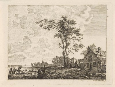 Paisaje con una casa junto a un río. de Hendrik Marcus Schouten