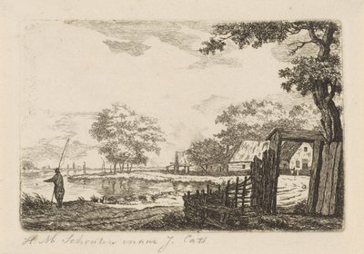 paisaje con pescador de Hendrik Marcus Schouten