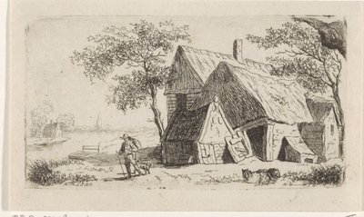 Hombre con perro en una granja en el agua de Hendrik Marcus Schouten
