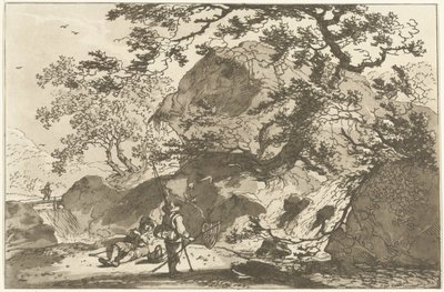Landschap conoció a een visser en een rustende man Doce diseños calculados para el uso de quienes están aprendiendo a dibujar paisajes (título de la serie) de Hendrik Meijer