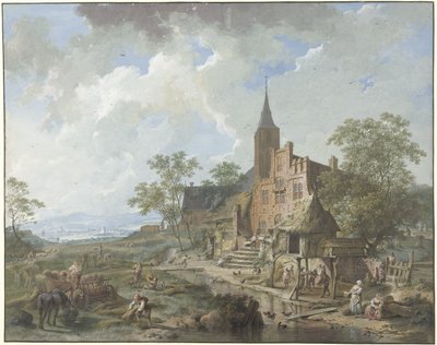 Cosecha en un pueblo en un paisaje de colinas de Hendrik Meijer