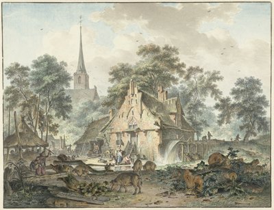 Molino de agua e iglesia del pueblo de Hendrik Meijer