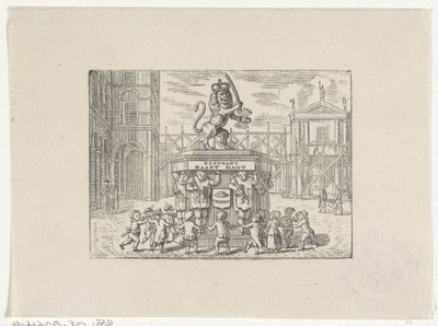 Niños bailando en círculo alrededor de un monumento de las Siete Provincias de Hendrik Numan