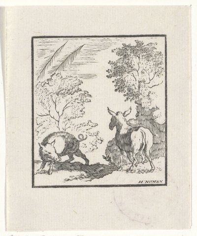 Representación de una historia de las fábulas de Esopo. de Hendrik Numan
