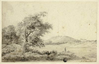 Paisaje con pareja y perro de Hendrik Pieter Koekkoek