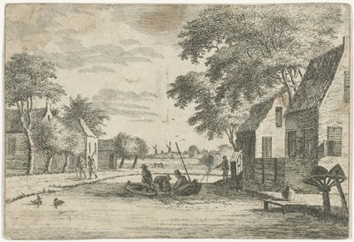 Vista del pueblo con pescadores de Hendrik Roosing