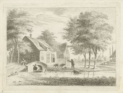 Paisaje con un puente de piedra. de Hendrik Roosing