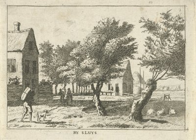 Viajero en un pueblo Por Sluys (título sobre el objeto) Paisajes en la región de Schieland (título de la serie) de Hendrik Roosing