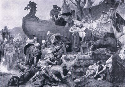 Cremación de un jefe en el este de Rusia, siglo X, ilustración de Landmarks in European History publicada por Gresham Publishing Co, c.1920 de Henryk Siemiradzki