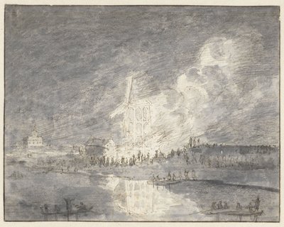 Incendio en un molino en el Muiderdijk, c. 1710 de Hendrik Spilman