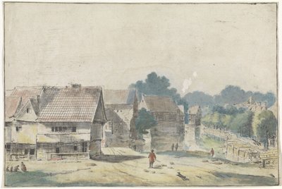 Vista de un pueblo con casas de entramado de madera. de Hendrik Spilman