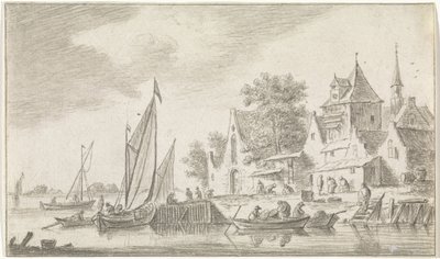 Vista de un pueblo junto a un río. de Hendrik Spilman