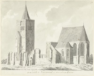 Iglesia en Warmond y sus ruinas de Hendrik Tavenier