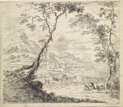 Paisaje con pescadores junto a un río. de Hendrik Tavenier