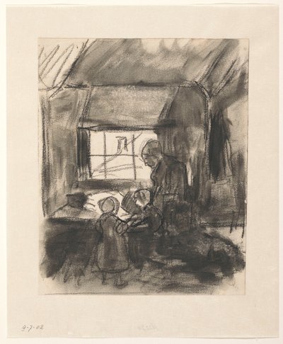 Interior con esposa y dos hijos de Hendrik Valkenburg